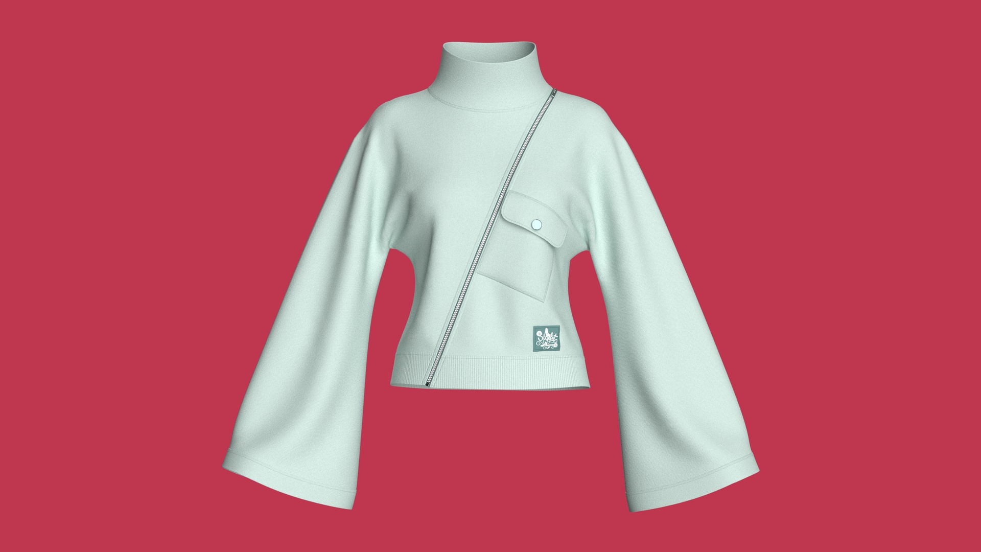 Media 1 for listing Girls Diagonal Zipper Sweatshirt With Bell Sleeves | High Poly
