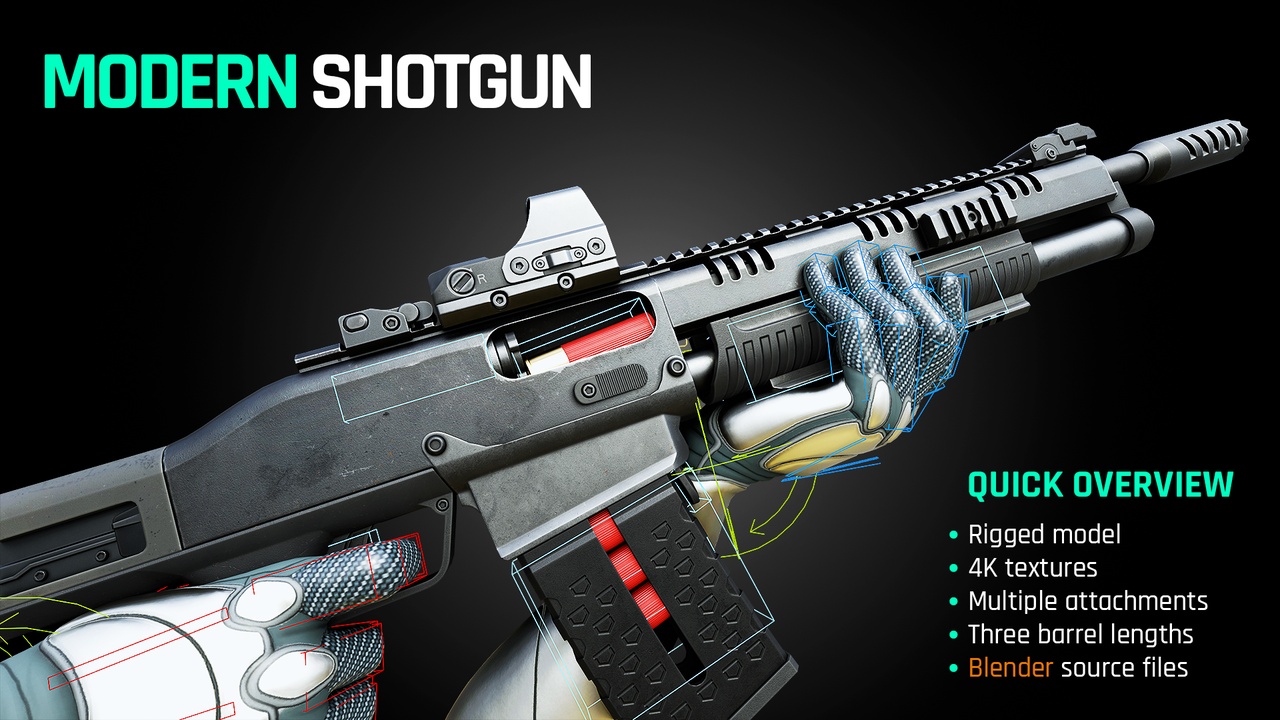 Media 1 for listing Modern Shotgun - Rigged & Game Ready Model