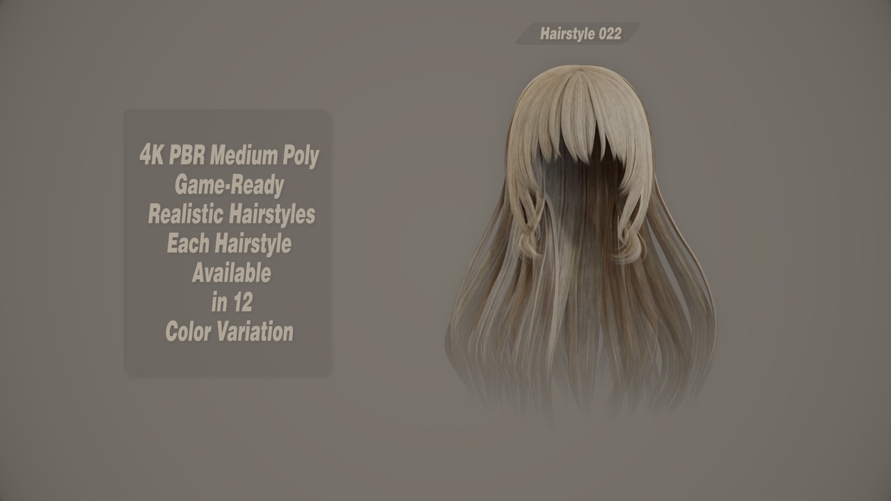 Media 1 for listing Realistic Hair Game Ready | 12 Colors | 4K PBR | v22