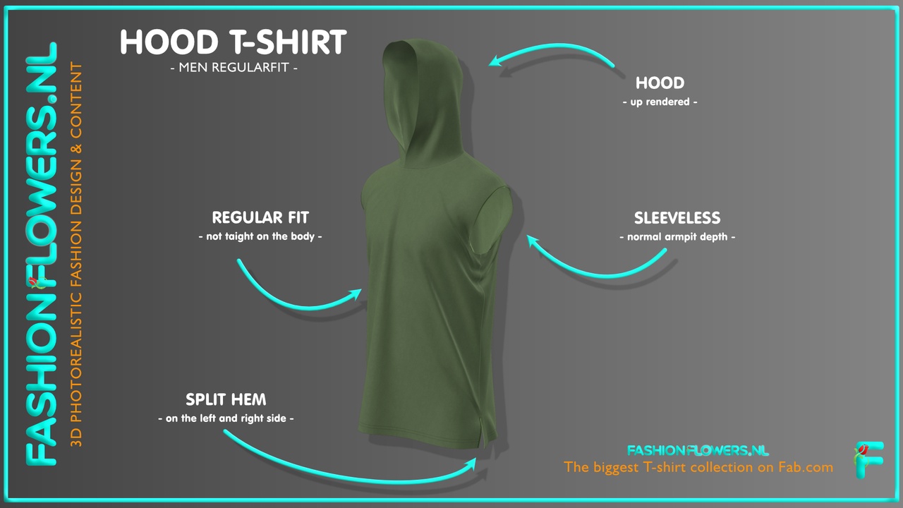 Media 1 for listing Green Colour Sleeveless Hooded T-Shirt | Side Seam Splits | Cowl TShirt | Body