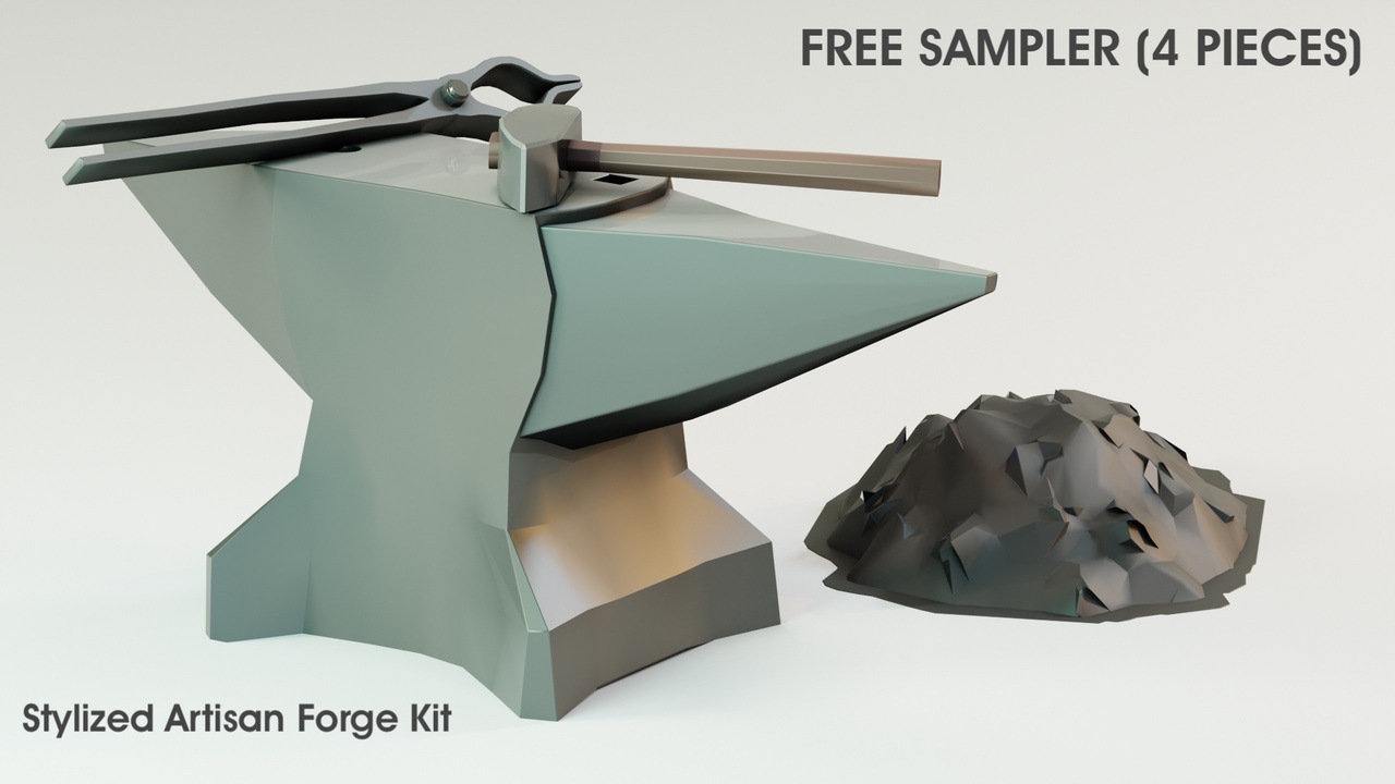 Media 1 for listing Stylized Artisan Forge Kit — Free Sampler (4 Props, Single Material)
