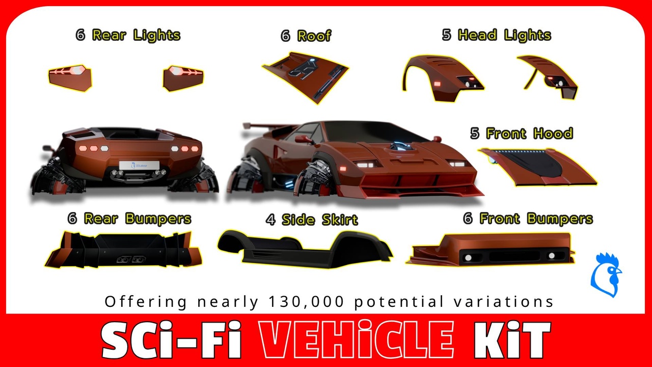 Media 1 for listing Sports Car Bundle | Modular Vehicle Kit | Average 130k Variations (Game Ready)