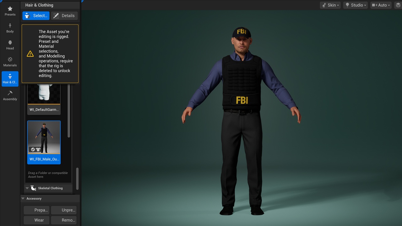 Media 1 for listing Parametric FBI Agents Clothing Pack for MetaHumans