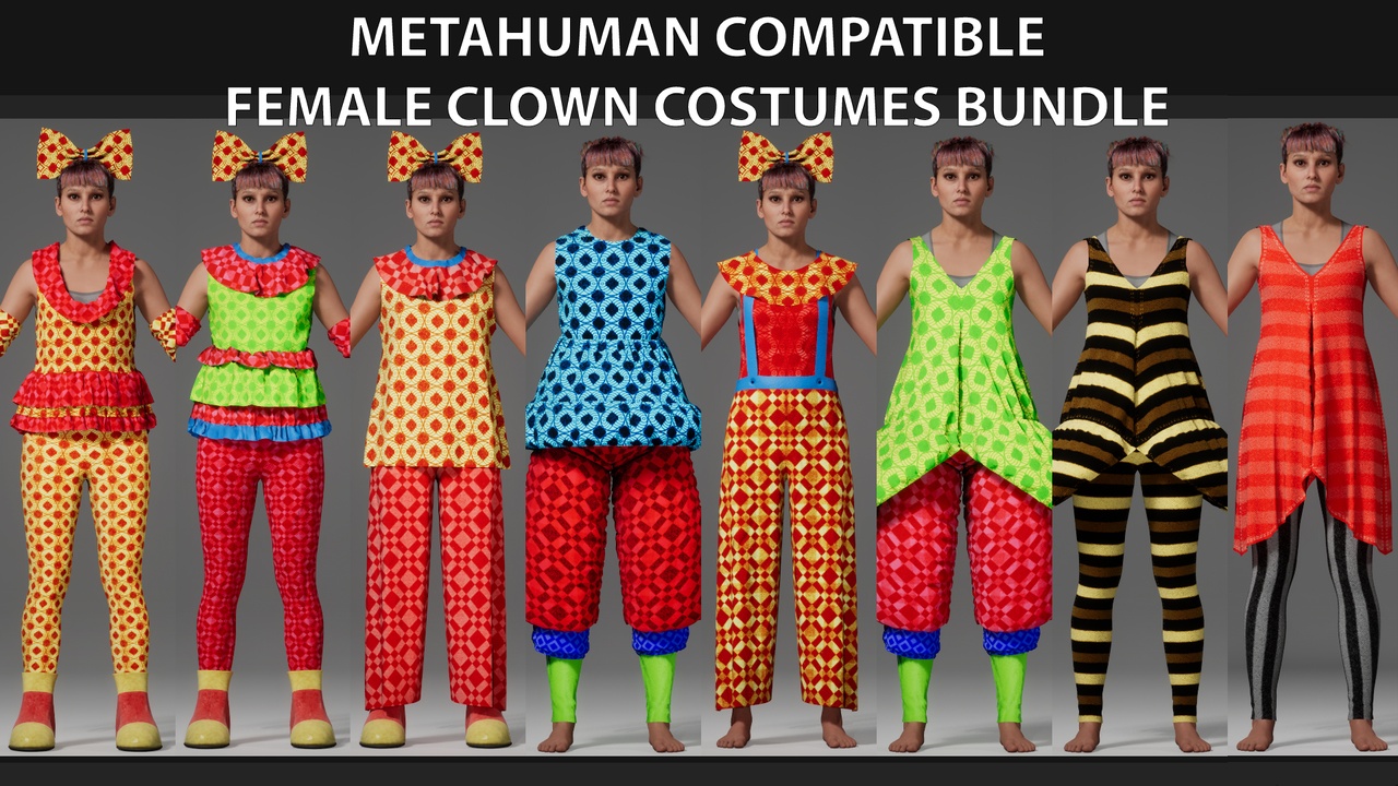 Media 1 for listing MetaHuman Compatible Female Clown Costumes Bundle