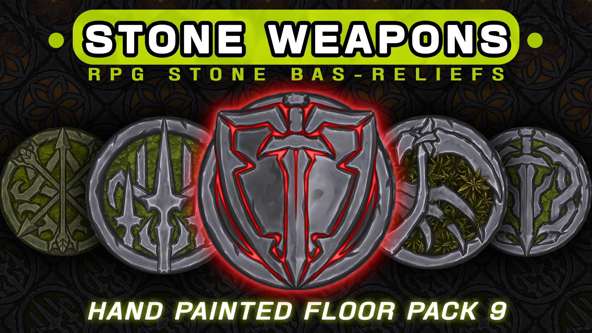 Hand Painted Floor Pack 9: STONE WEAPON BAS-RELIEFS | Fab