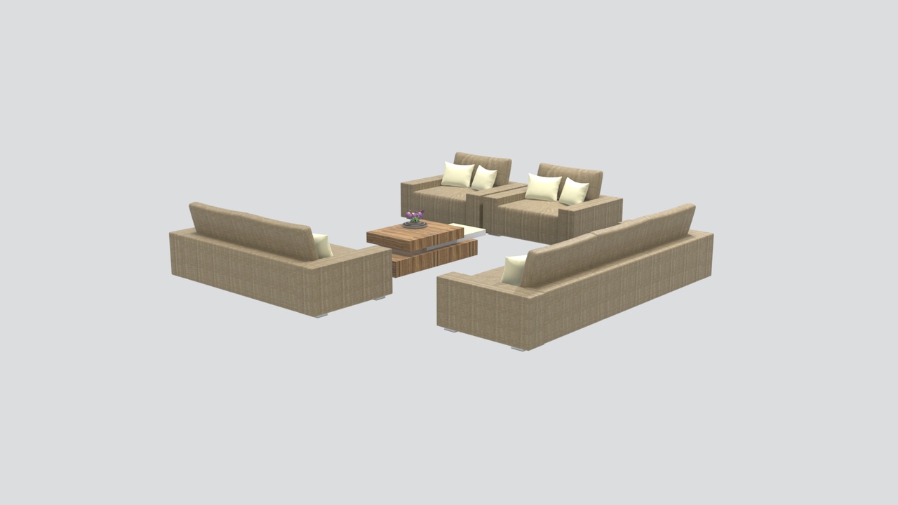 Media 1 for listing Sofa Wooden Coffee Table Living Room Set 3D Model