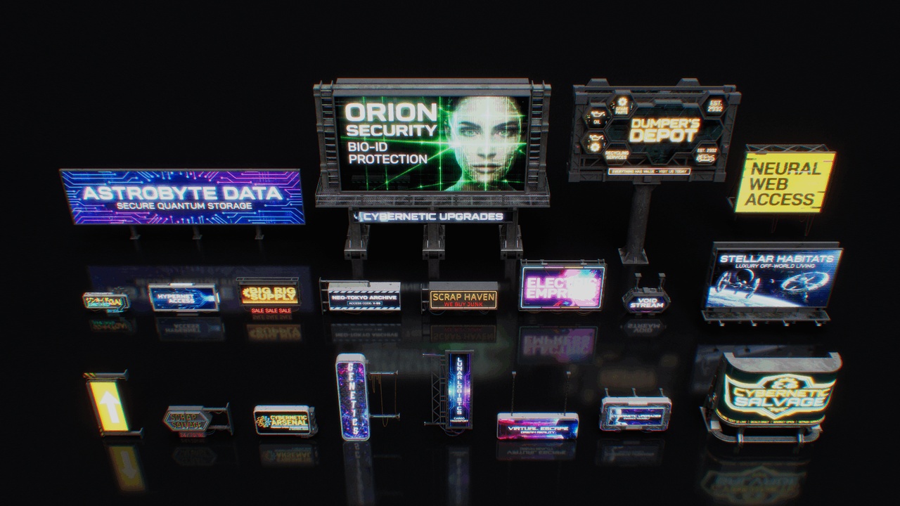Media 1 for listing Cyberpunk Neon Billboards Signage Pack Vol 2
