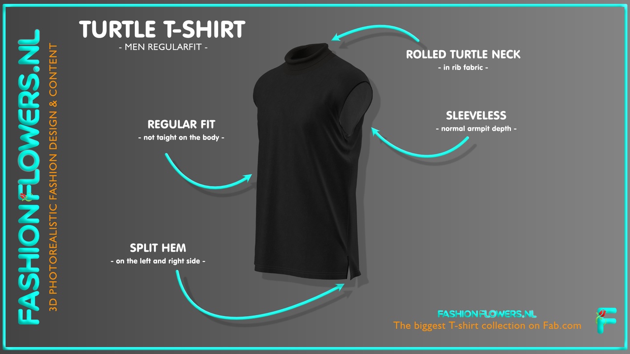 Media 1 for listing Black Colour Roll Neck T-shirt Without Sleeves | Sides Seam Splits | Turtle Neck