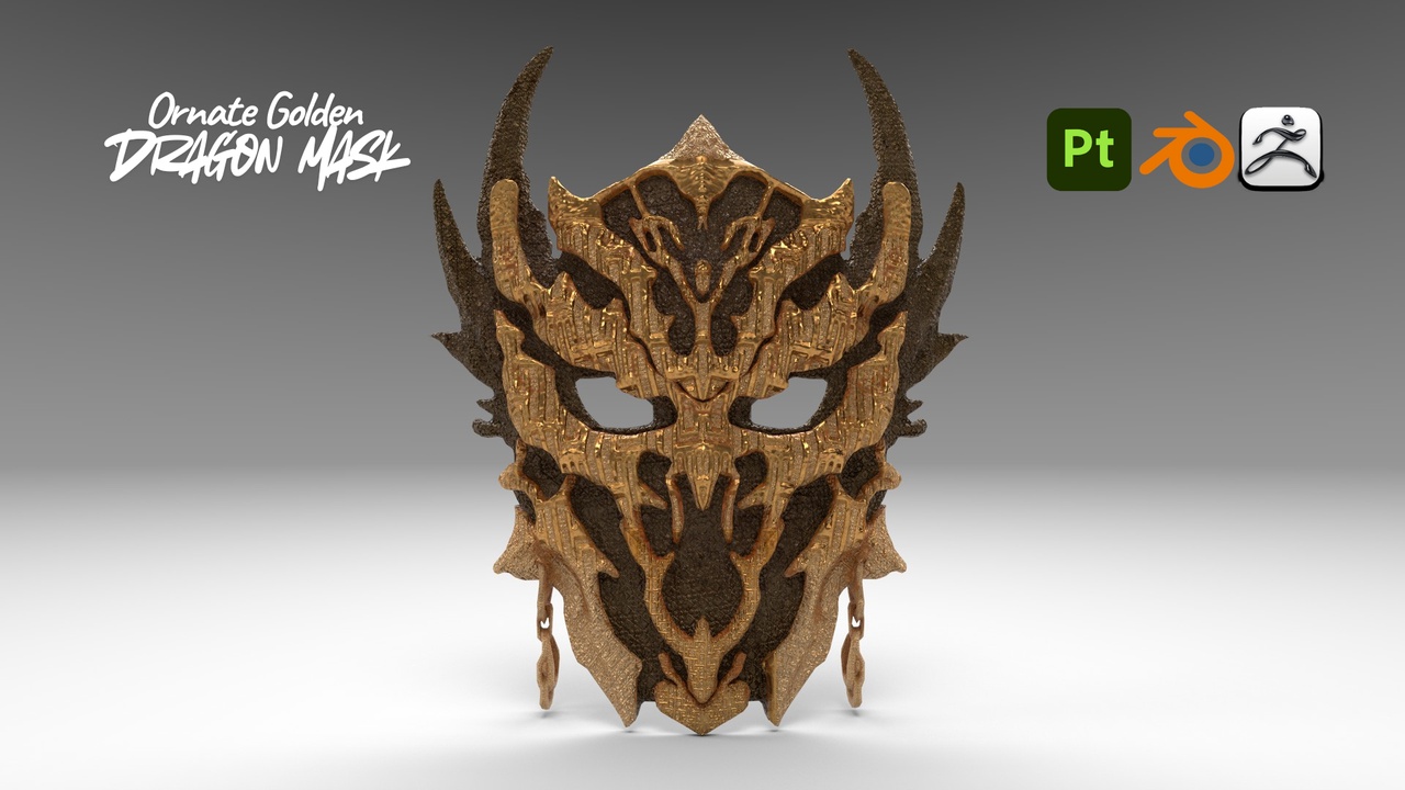Media 1 for listing Ornate Golden Dragon Mask
