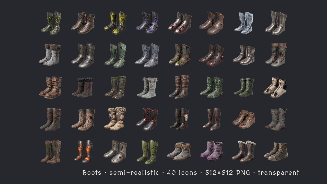 Media 1 for listing Boots & Footwear - 40 Semi-Realistic Icons [512x512 HD]