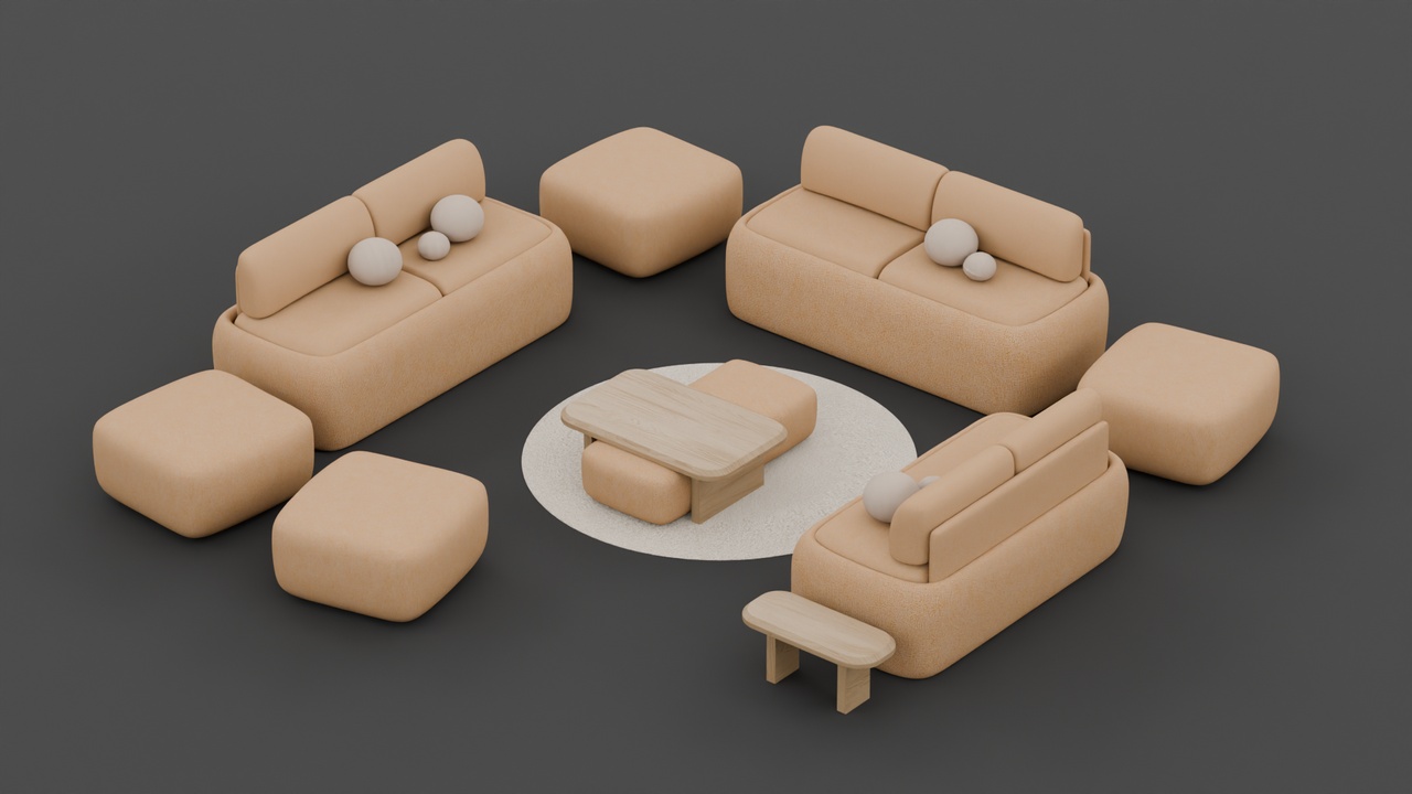Media 1 for listing Sofa Set Furniture with Integrated Wood Table and Ottoman Suite