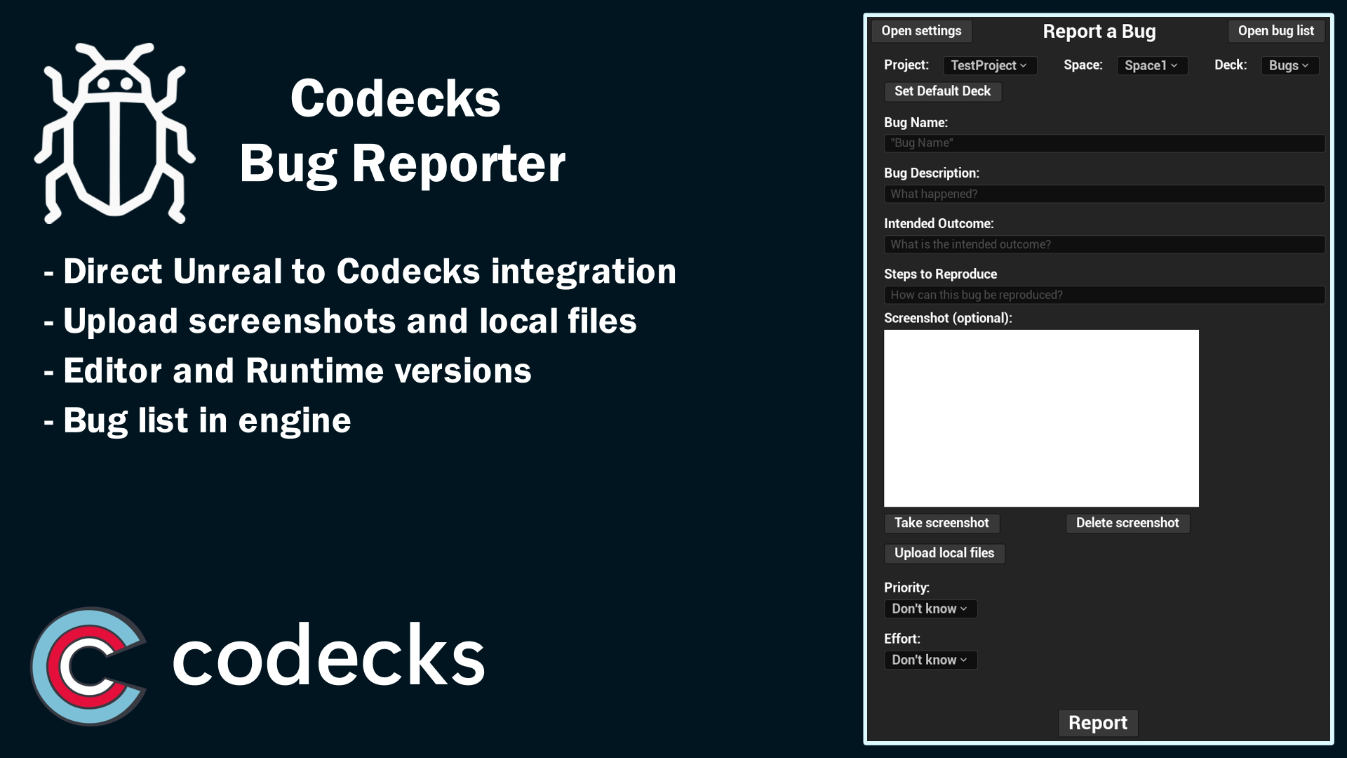 Bug Reporting Tool to Codecks | Fab