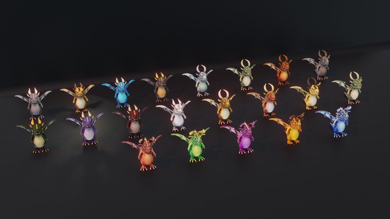 Media 1 for listing Cartoon Dragons: 20 Stylized Dragons 3D Models Pack