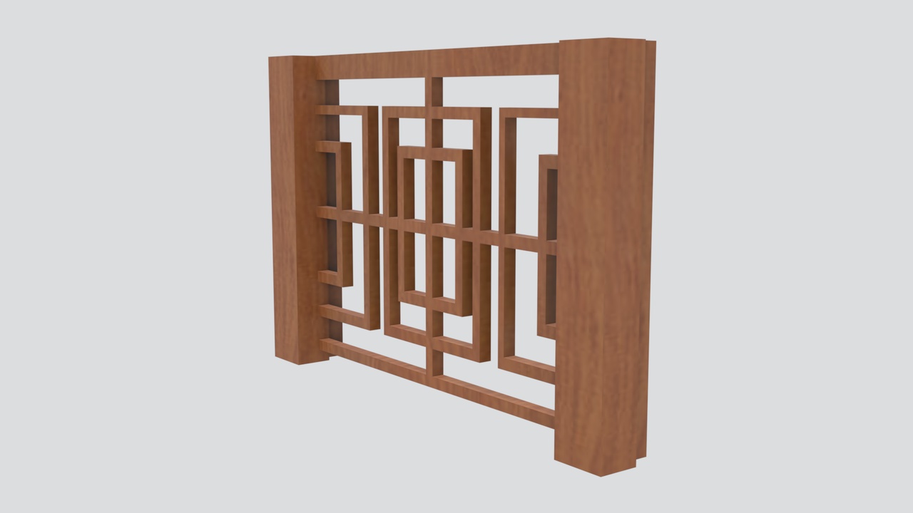 Media 1 for listing Teak Wood Railing with Interlocking Square Geometric Fretwork 3D Model