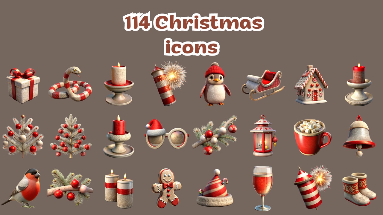 Media 1 for listing Christmas Icons Pack: 114 Festive 2D Icons