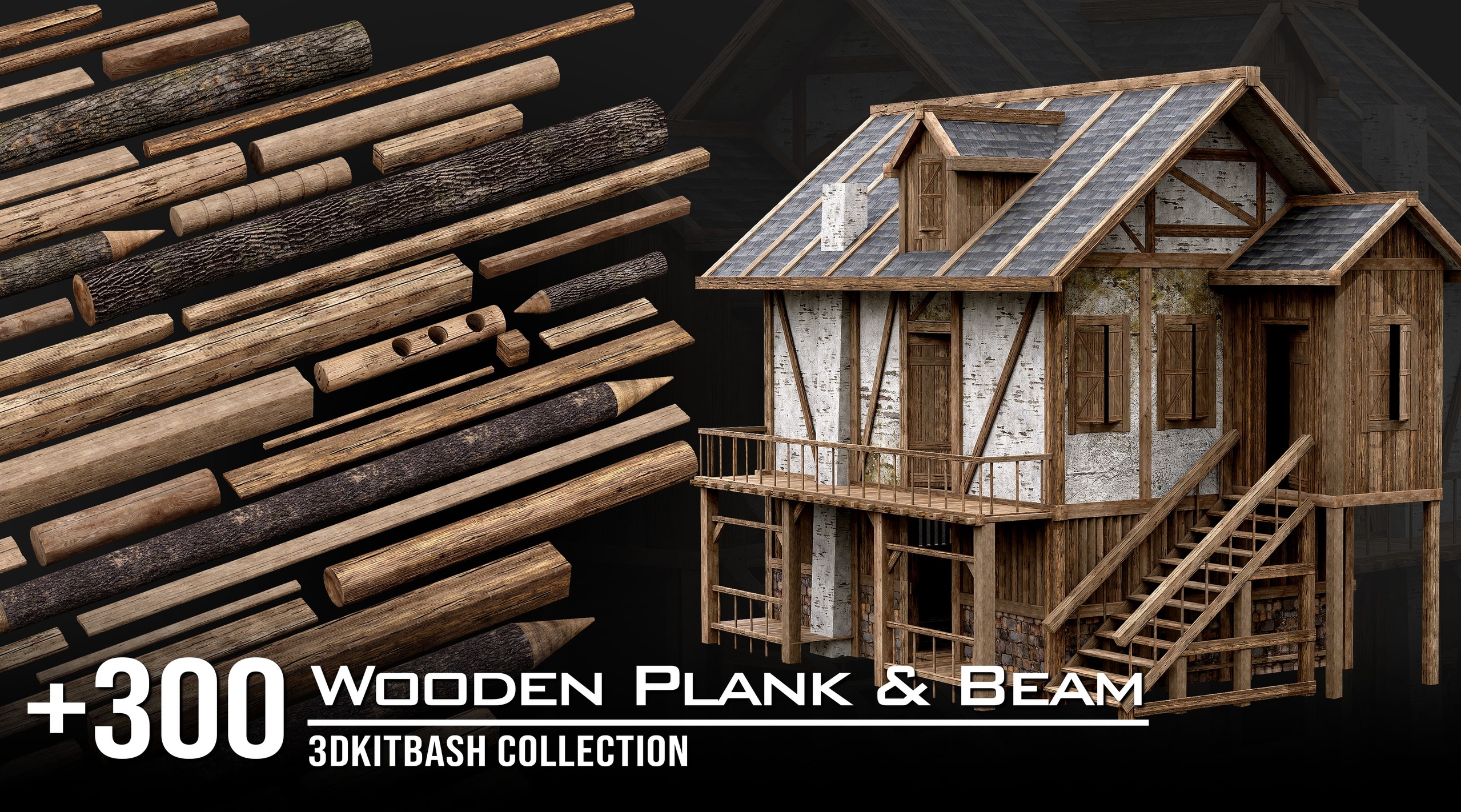 Media 1 for listing +300 Wooden Plank and Beam Collection-Medieval 3D Asset Pack/Low Poly/Game Ready