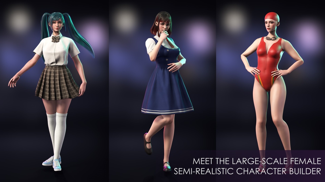 Media 1 for listing School Wear Girls Pack - Streetwear Modern Realistic Stylized Woman Character