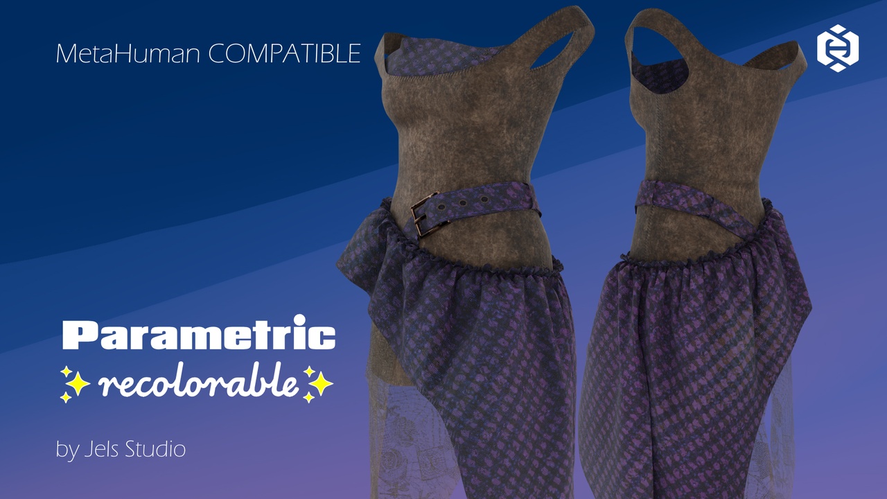 Media 1 for listing OoMH-06- Leather dress with flannel and lace details - Metahuman clothing