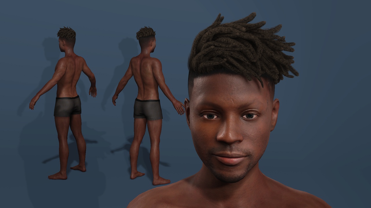 Media 1 for listing Realistic Black Male Model with Full Rig and Facial Expressions高 度逼真黑人男性模型全身绑定可动画
