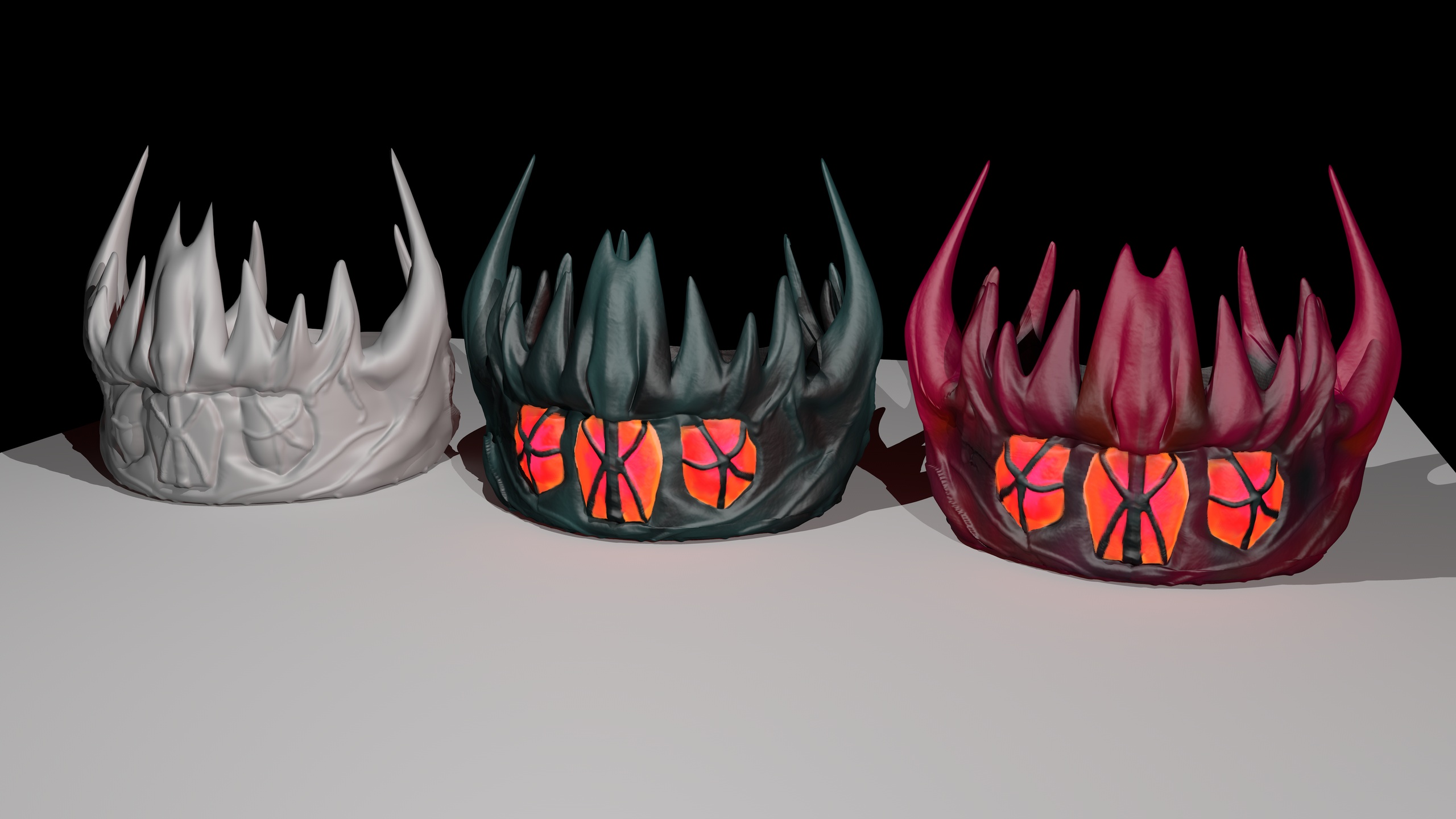 Media 1 for listing Dark Rooted Royalty Crown — High-Detail Fantasy Headpiece Blue & Red Texture