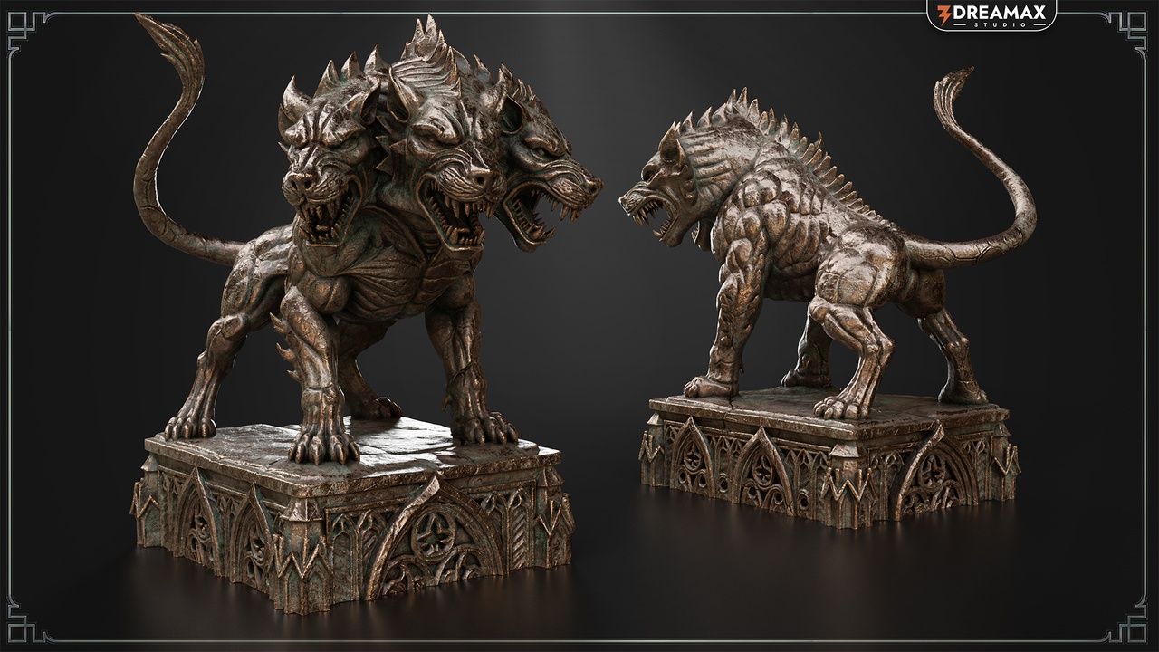 Media 1 for listing Hellhound Dungeon Statue – Dark Fantasy Guardian