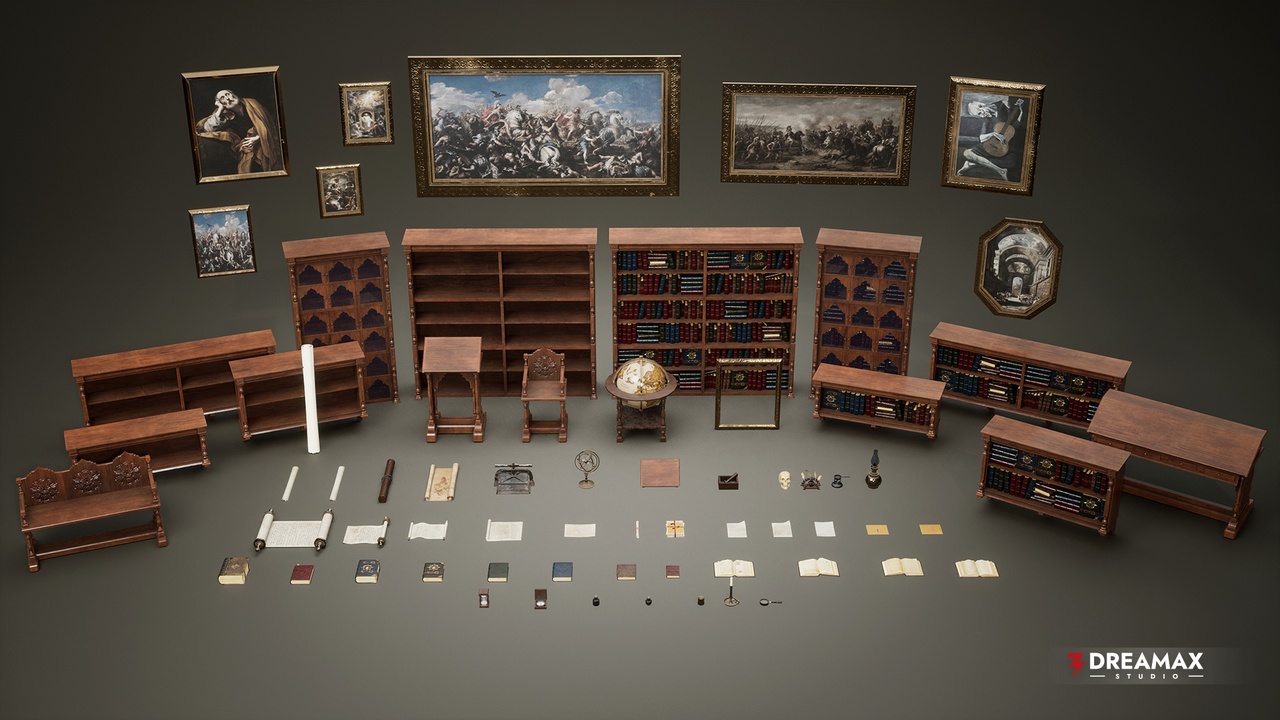 Media 1 for listing Medieval & Fantasy Library - Complete Scholar's Props Pack | Books, Scrolls
