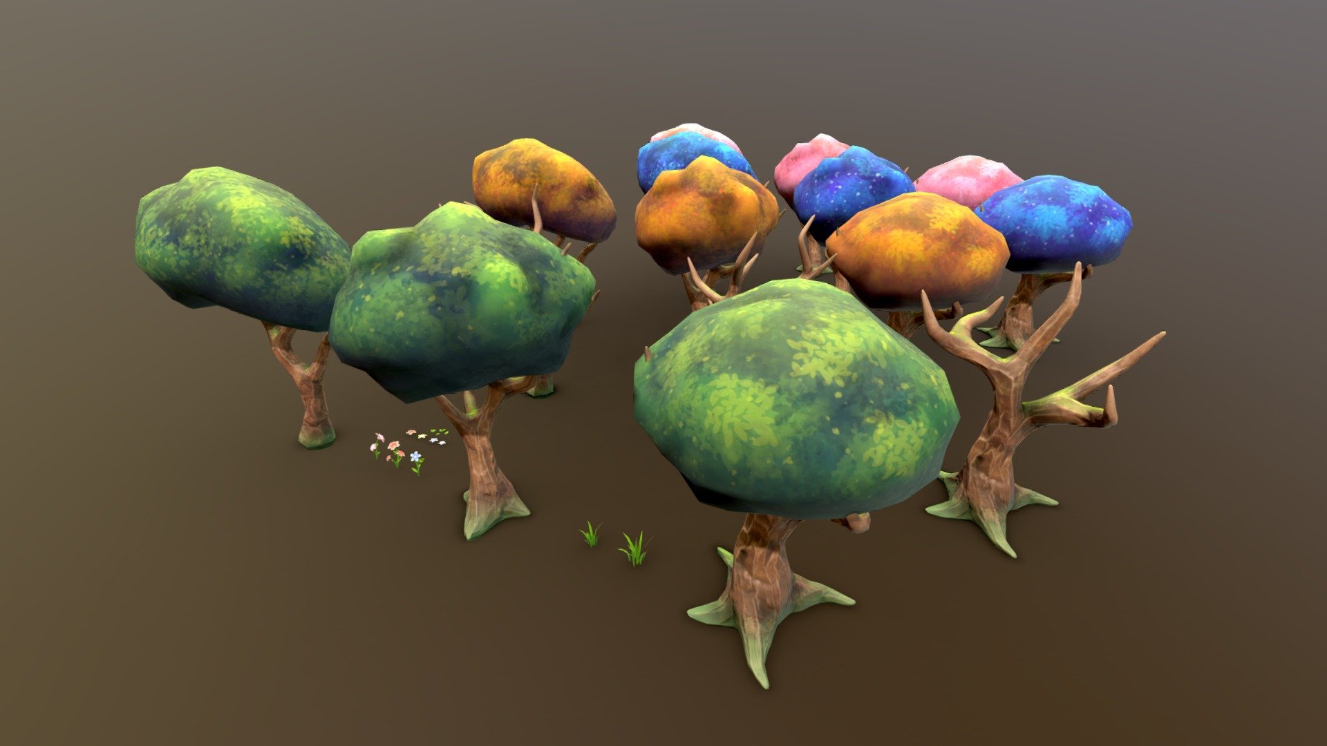 Trees Flowers Lowpoly Stylized Pack Fab