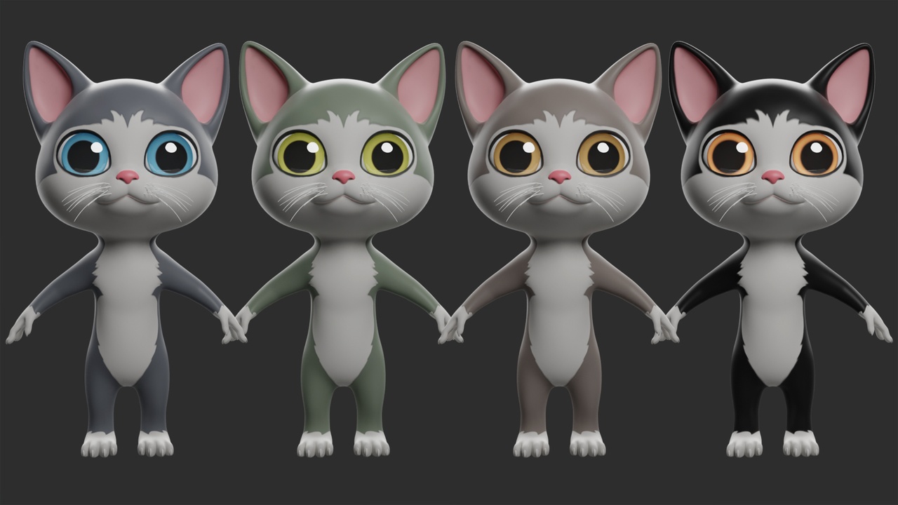 Media 1 for listing Cat Cartoon ( Modular) - Topology + UV Map