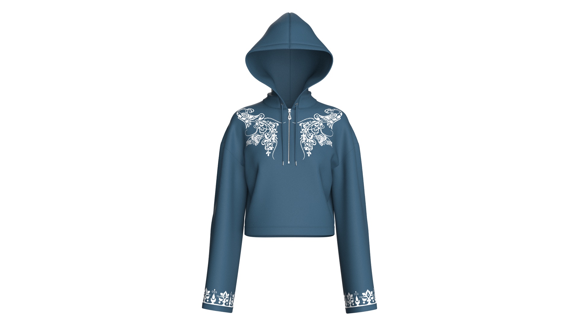 Media 1 for listing Girls Ornate Printed Half - Zip Cropped Hoodie | High Poly