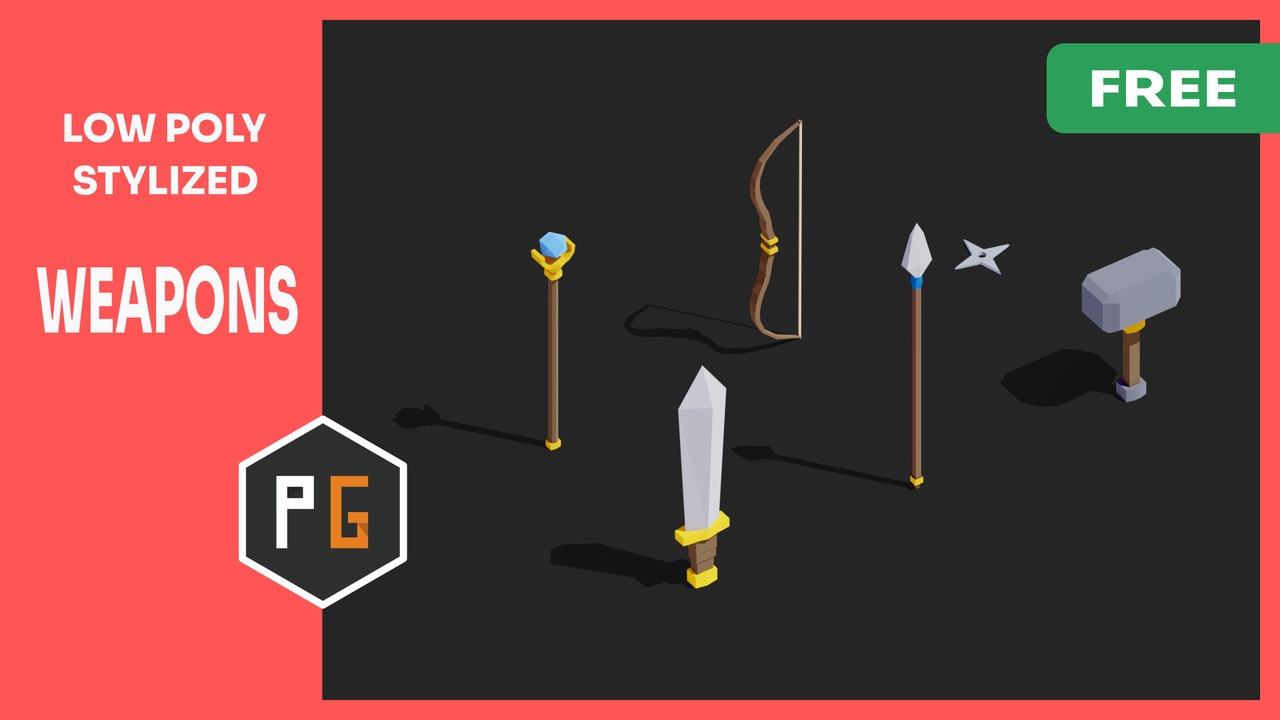 Media 1 for listing 🗡️ Low Poly Fantasy Weapons — Free Sample Pack (6 Weapons)