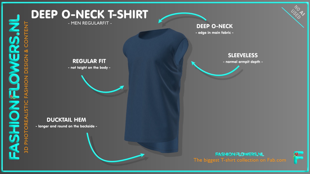 Media 1 for listing Blue Colour Sleeveless Deep Round Neck Ducktail T-shirt | Longer Backside