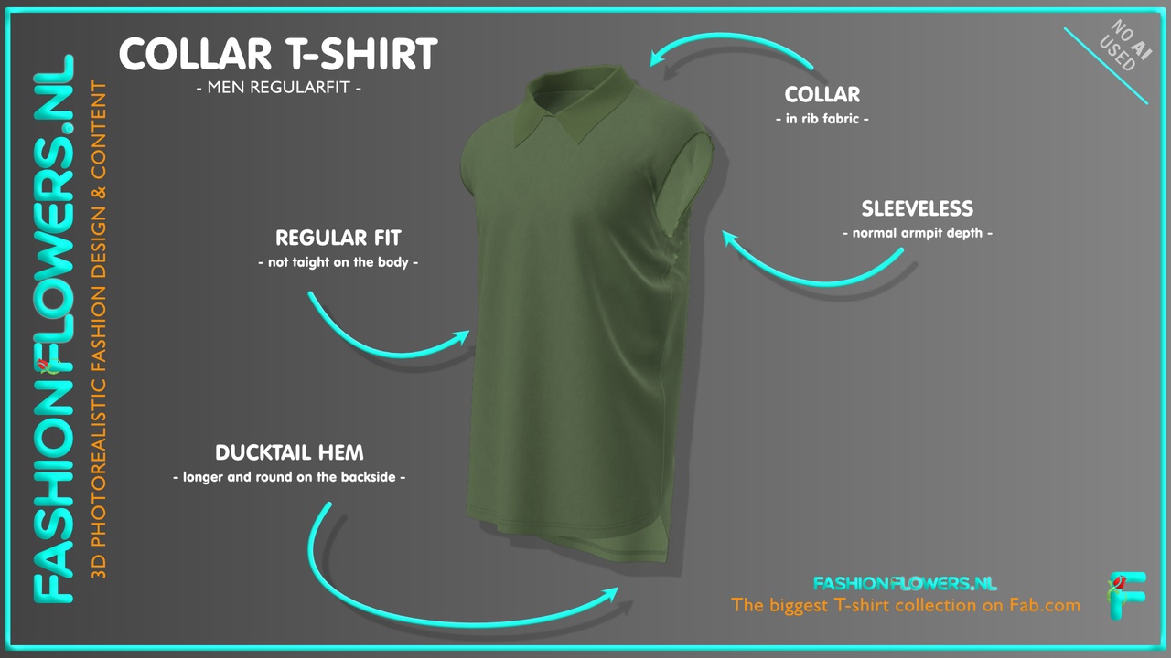 Media 1 for listing Green Colour Sleeveless Ducktail Collar T-shirt | Poloshirt | Longer Back Tshirt