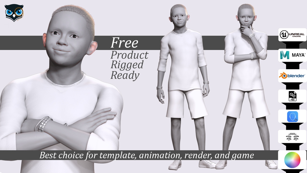 Media 1 for listing Free Rigged 3D Boy Character Game Animation Ready