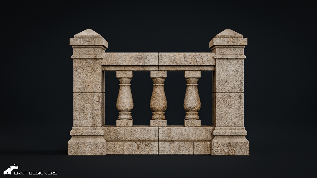 Media 1 for listing Gothic Stone Balustrade Railing - UE4 And UE5 Optimized - Lowpoly 3D model