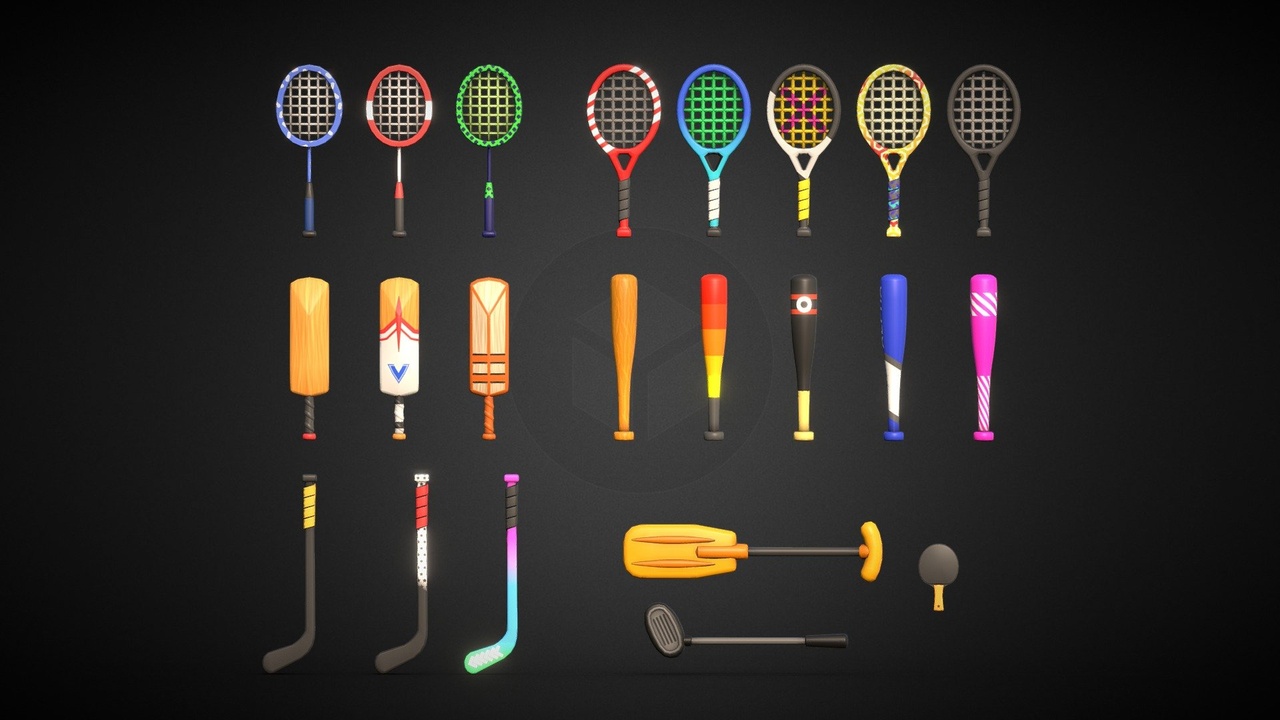 Media 1 for listing Sport Bats Swing Set - Lowpoly Sport Pack