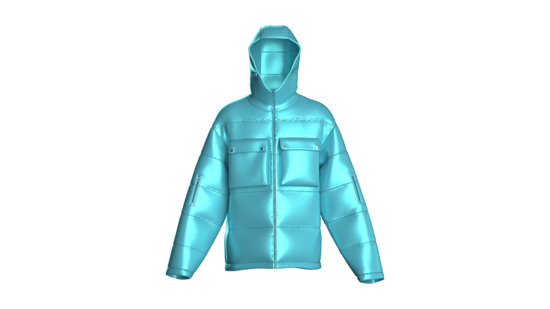 Media 1 for listing Men Cyan Hooded Puffer Jacket | High Poly