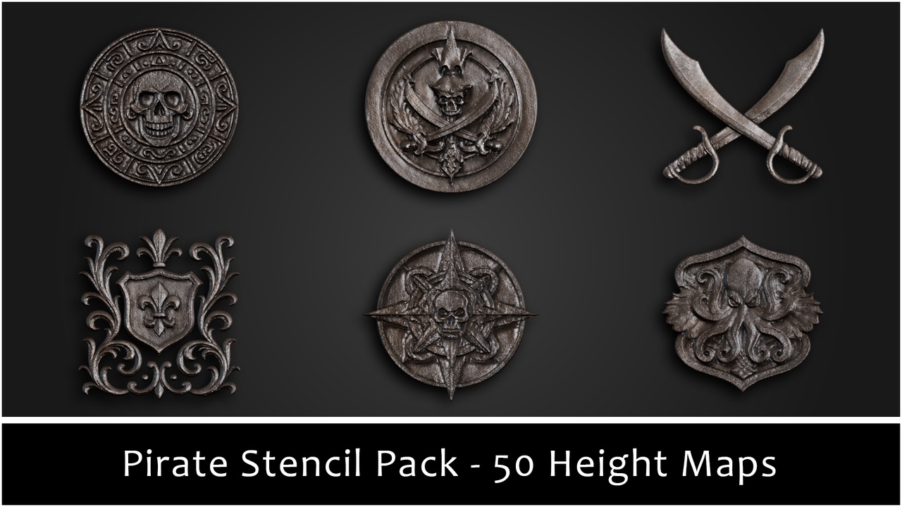 Media 1 for listing 3DT Pirate Ornamental Pack – 50 Decals & Stencils for Blender, Substance Painter