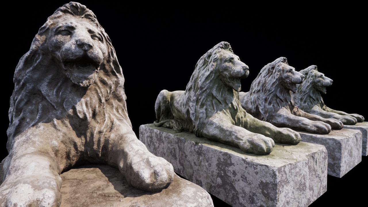 Media 1 for listing Lion & Gargoyle Statue Pack– 15 Variants in Bronze, Marble, Stone, and Snow (8K)