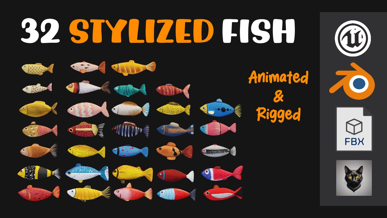 Media 1 for listing 32 Stylized Cartoon Fish Rigged & Animation Game Ready