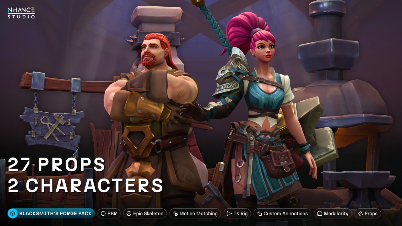 Media 1 for listing Stylized Blacksmith’s Forge: NPCs & Props Pack