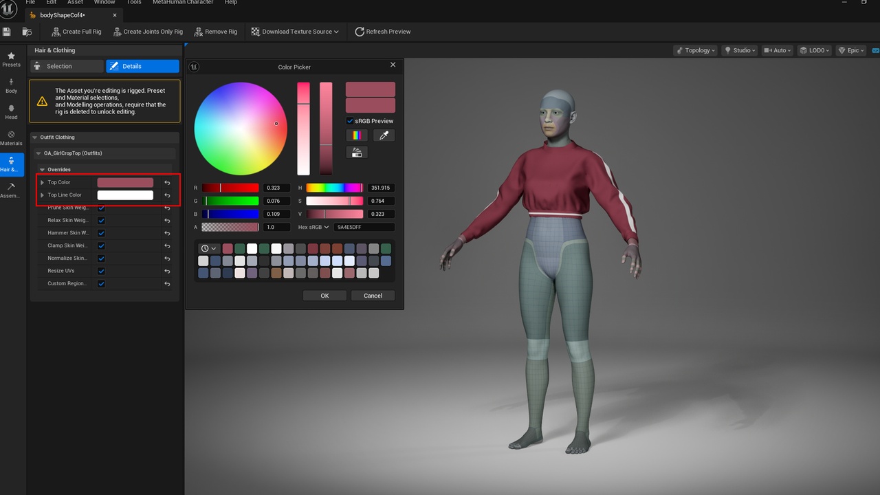 商品 Girl Crop Top - Metahuman Cropped Sweatshirt Clothes - Parametric Outfit 的媒体 1