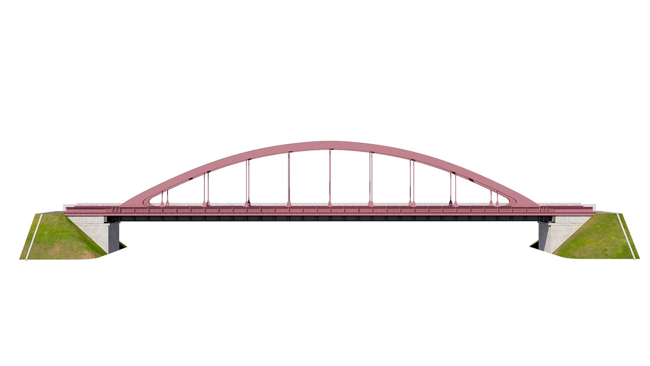 Media 1 for listing Bridge-05 metal arch bridge over a highway with pedestrian areas
