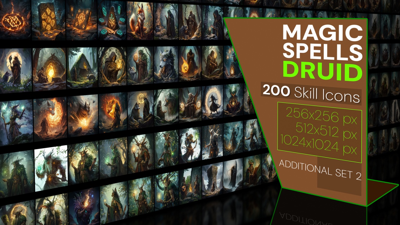 商品 200 additional magical spell icons themed around - Druid. Pack 2 的媒体 1