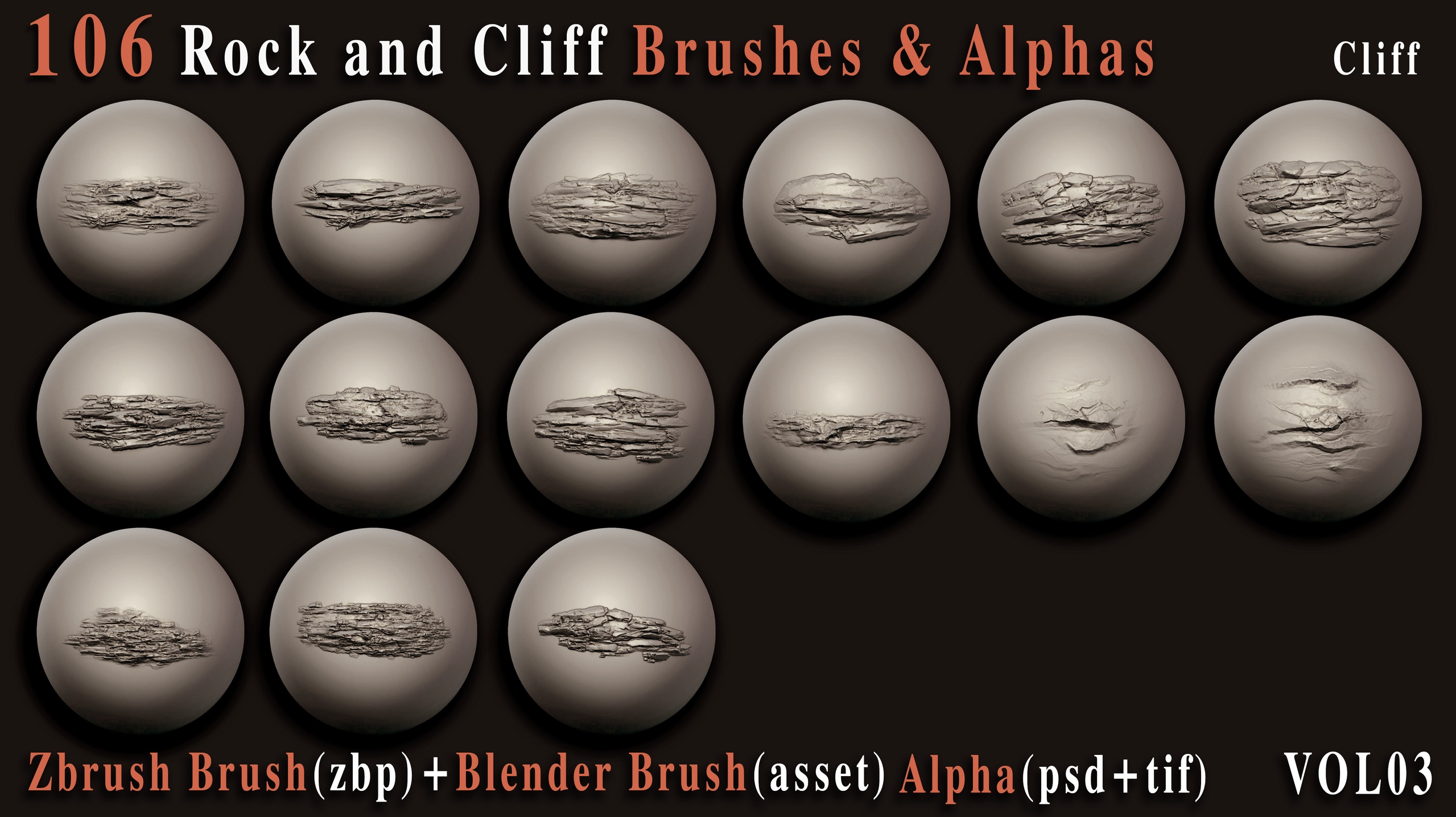 Media 1 for listing 106 Rock and Cliff Brushes and Alphas - Vol03