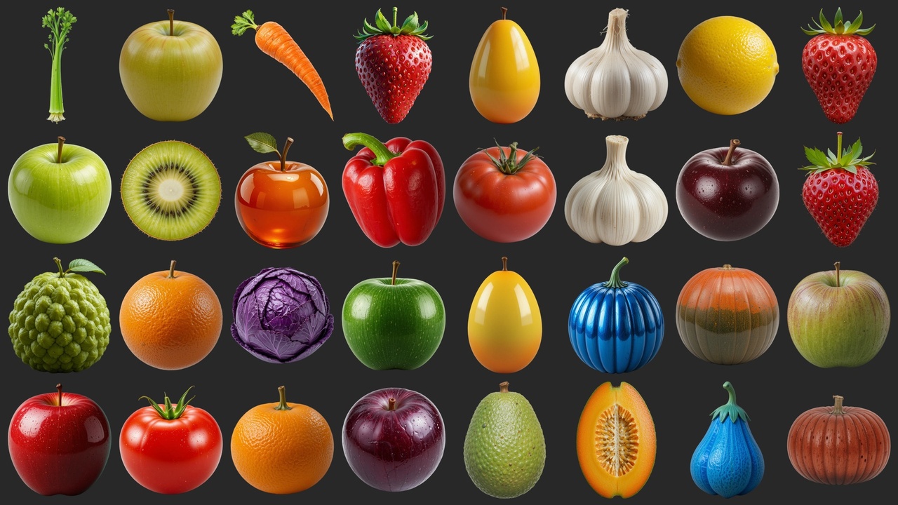 Media 1 for listing 64 Fresh Fruits and Vegetables - Icons