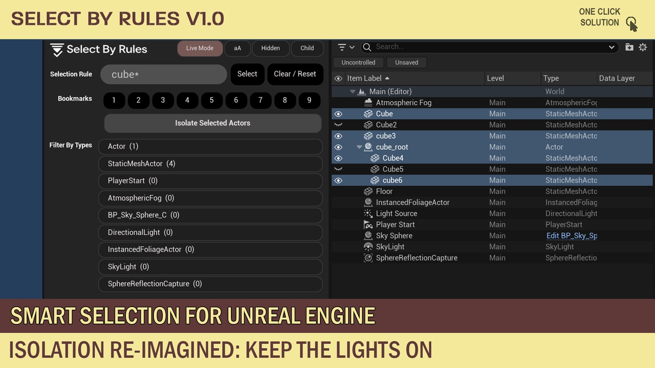 Media 1 for listing Select By Rules – Smart Selection for Unreal Engine