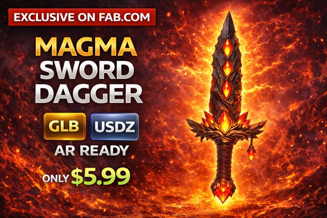 Magma Sword Dagger | Stylized Fire Fantasy Weapon 3D Model (Game Ready) — Cobalt Game Assets