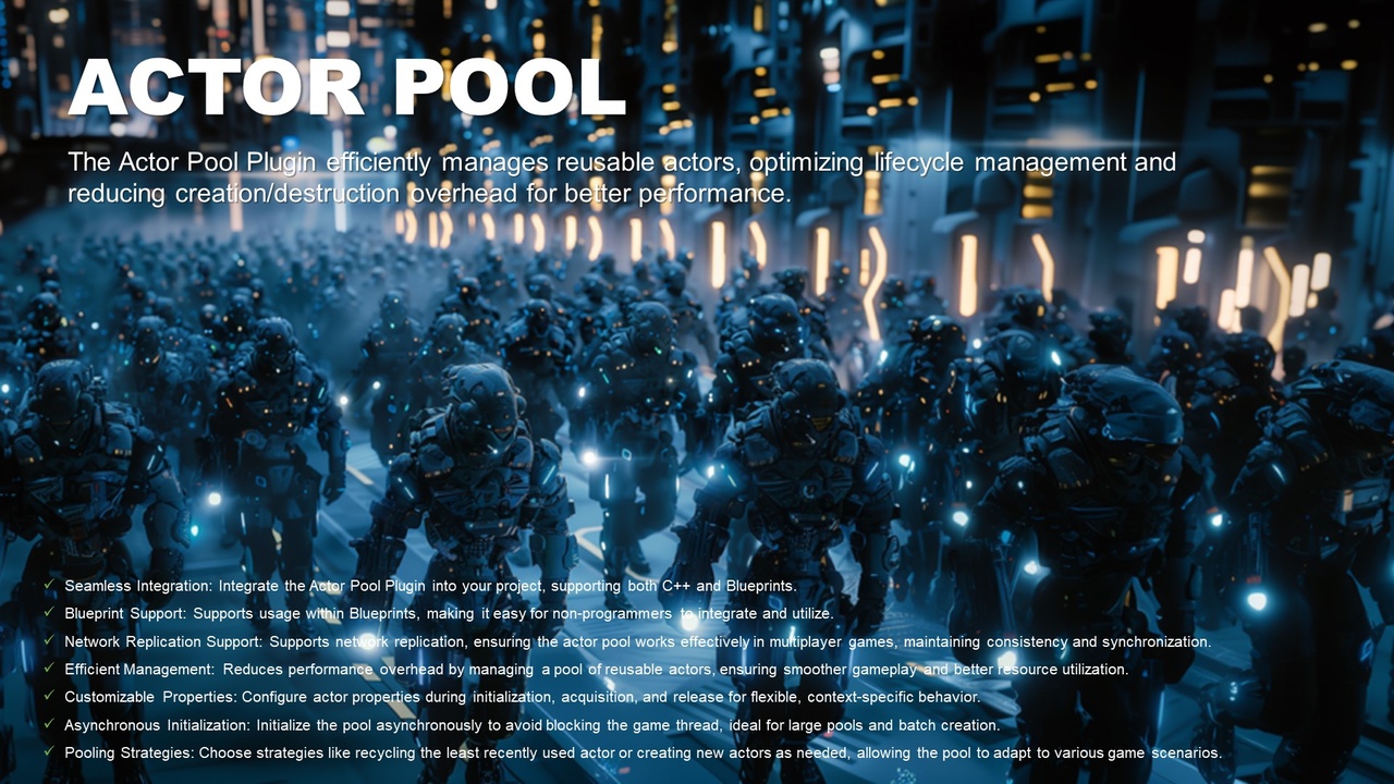 Media 1 for listing Efficient Actor Pool Plugin for Unreal Engine - Fast + Reliable Object Pooling