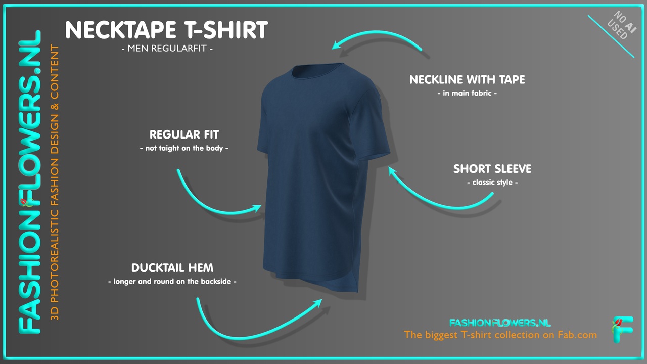 Media 1 for listing Blue Colour Short Sleeve Ducktail T-shirt | Basic Round Neck | Longer Backside