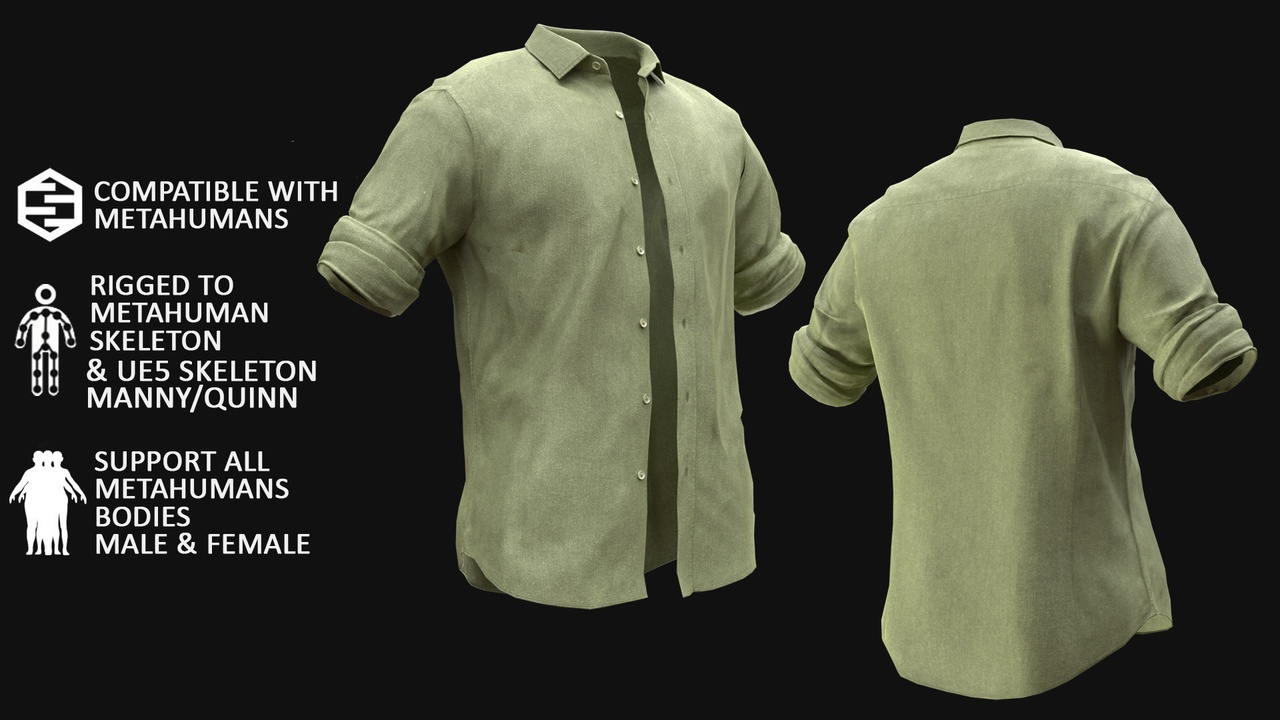 Media 1 for listing Shirt Metahuman 3D model 254 - MH & UE5 Skeletons - Rigged